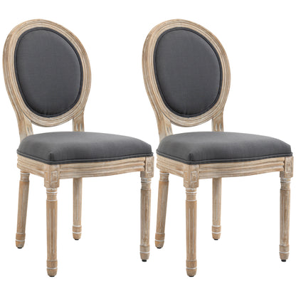 Dining Chairs Set of 2, French-Style Kitchen Chairs, Armless Accent Chairs with Backrest and Linen-Touch Upholstery, Grey