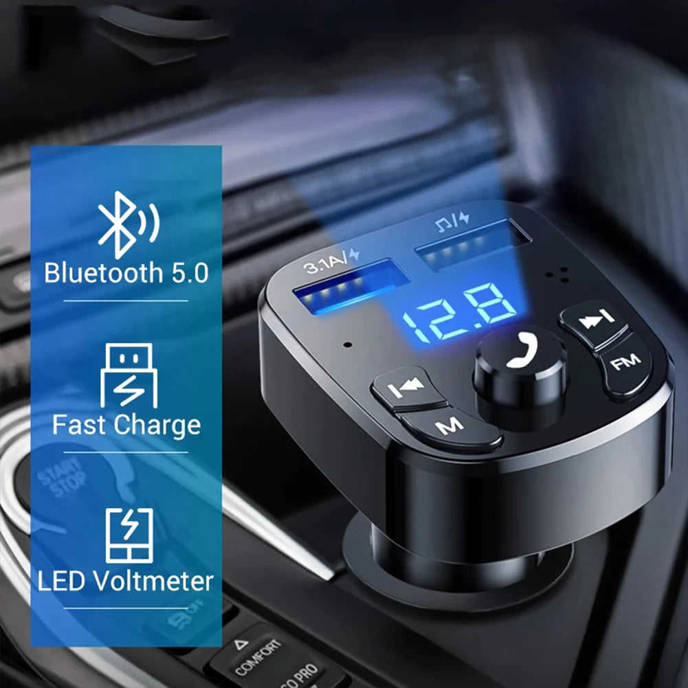 Car Hands-Free Bluetooth-Compaitable 5.0 FM Transmitter Car Kit MP3 Modulator Player Handsfree Audio Receiver 2 USB Fast Charger