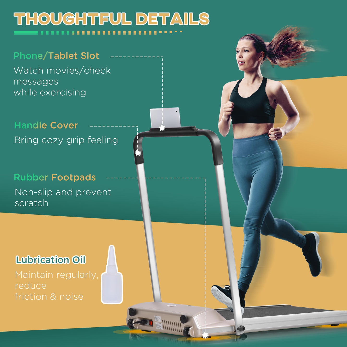 Folding Treadmill, 1-10km/h Electric Running Machine w/ Wheels, Safety Button, LCD Monitor, Phone Holder for Home