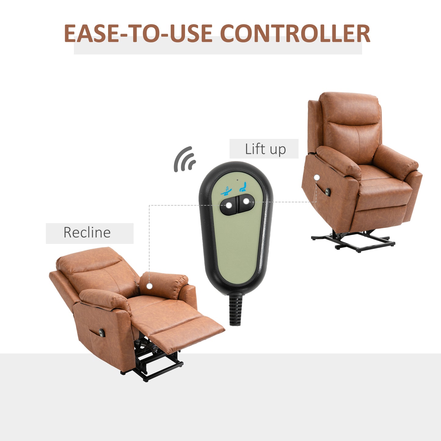 Power Lift Chair Electric Riser Recliner for Elderly, Faux Leather Sofa Lounge Armchair with Remote Control and Side Pocket