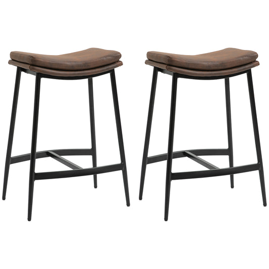 Breakfast Bar Stools Set of 2, Microfibre Upholstered Barstools, Industrial Bar Chairs with Curved Seat and Steel Frame