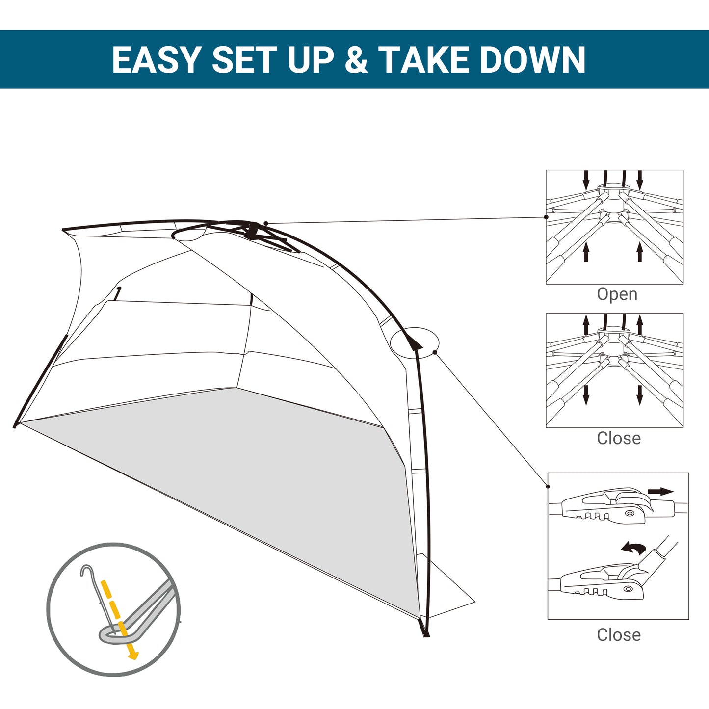 1-2 Man Pop-Up Beach Tent, Sun Shelter UV 20+ Protection w/ Long Floor Mesh Windows Sandbags Carry Bag Summer Hut House