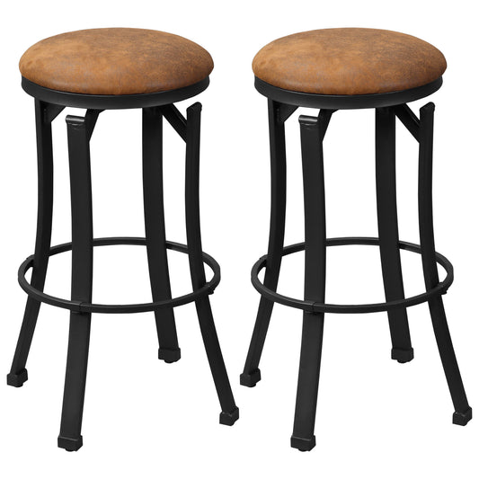 Bar Stools, Set of 2, Microfiber Cloth Breakfast Bar Chairs with Footrest, Vintage Kitchen Stools with Powder-coated Steel Legs, Brown