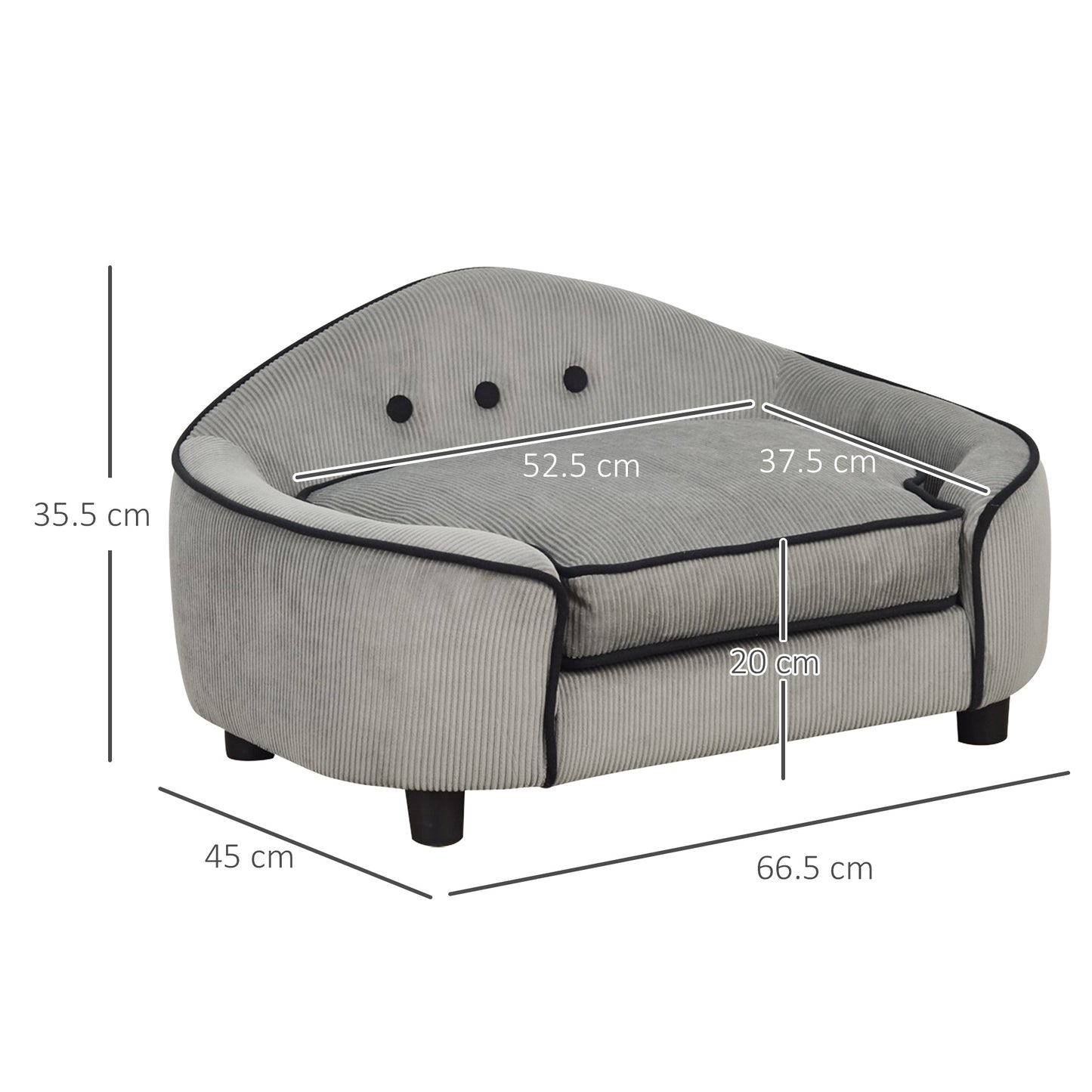 PawHut Pet Sofa Dog Bed Couch Cat Kitten Sponge Removable Cushion Lounge Grey 66.5 x 45 x 35.5 cm