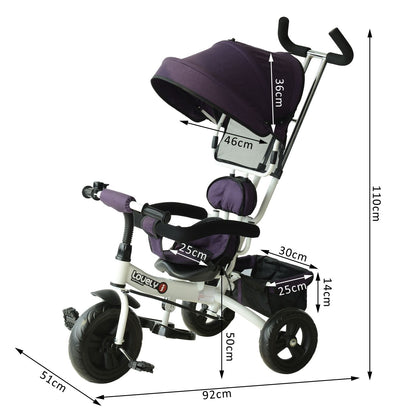 Baby Tricycle With Handle-White/Purple