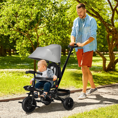 4 in 1 Tricycle 3 Wheels Baby Pedal Trike w/ Reversible Angle Adjustable Seat Removable for 1-5 Years Toddler, Grey