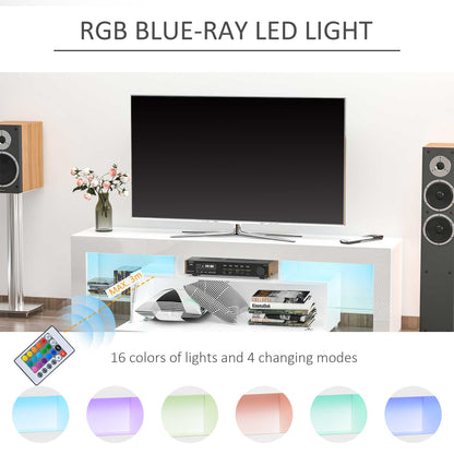 High Gloss TV Stand Cabinet with LED RGB Lights and Remote Control for TVs up to 65", Media TV Console Table with Storage Compartment, White