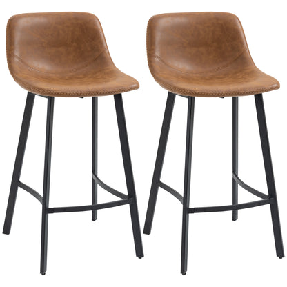 Bar Stools Set of 2, Industrial Kitchen Stool, Upholstered Bar Chairs with Back, Steel Legs, Brown