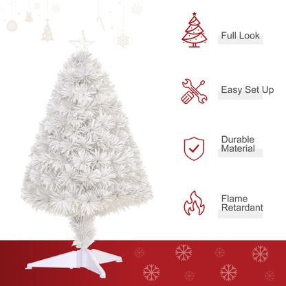 2.5FT Pre Lit Artificial Tabletop Christmas Tree With Fibre Optics Holiday Home Decoration for Table and Desk, White