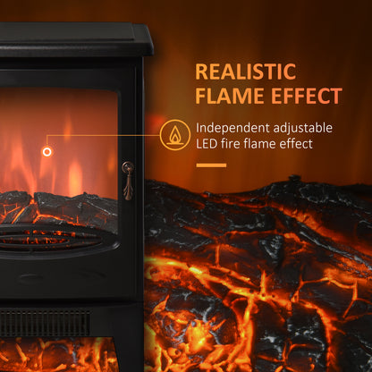 1800W Tempered Glass Electric Fireplace Heater Black