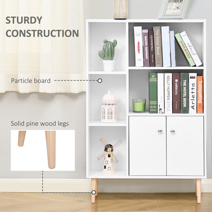 Open Bookcase Storage Cabinet Shelves Unit Free Standing With Two Doors Wooden Display White