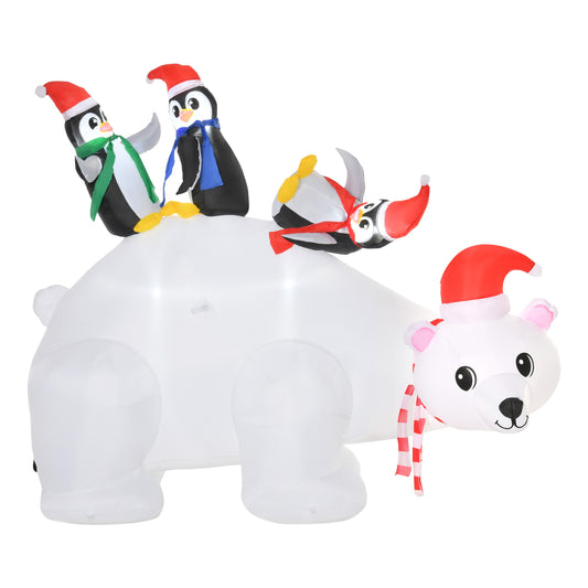 5ft Outdoor Christmas Inflatable With LED Light, Lighted Blow Up Polar Bear With Three Penguins, Giant Yard Party Decoration For Garden Lawn