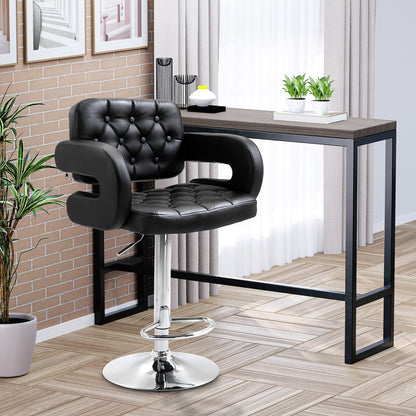 PU Leather Upholstered Swivel Bar Stool, Height Adjustable Barstool with Back, Armrest, Footrest for Kitchen