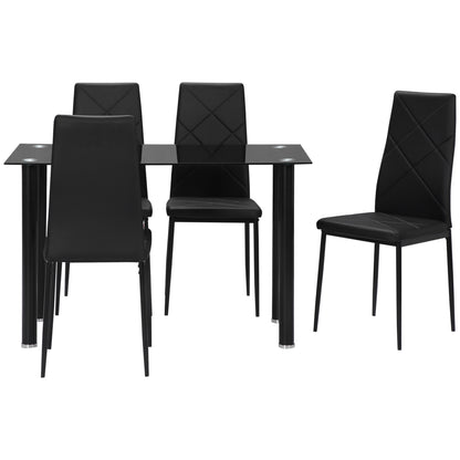 Modern Dining Table Set for 4, Space-Saving 5 Pieces Kitchen Table Set with Rectangle Table and Steel Frame, Black