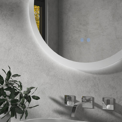 Kleankin Round Illuminated Bathroom Mirrors w/ LED Lights, Wall Mount Mirror w/ 3 Colours, Anti-Fog, Memory Function & Aluminium, 70 x 70 cm