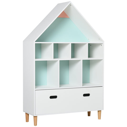 Kids Bookshelf Chest w/ Drawer Cubes Baby Toy Wood Organizer Display Stand Storage Cabinet 82x30x126cm White