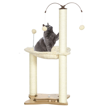 PawHut Cat Tree for Indoor Cats Kitten Play Tower with Sisal Scratching Posts Hammock Ball Toy, Beige, 53.5x53.5x90 cm