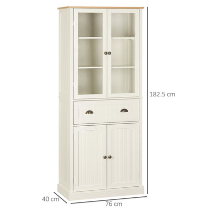 Freestanding Kitchen Cupboard, 5-tier Storage Cabinet with Adjustable Shelves and Drawer for Living Room, Dining Room, Cream White