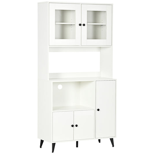 Freestanding Kitchen Cupboard, Modern Kitchen Storage Cabinet with Doors and Adjustable Shelves, 180cm, White