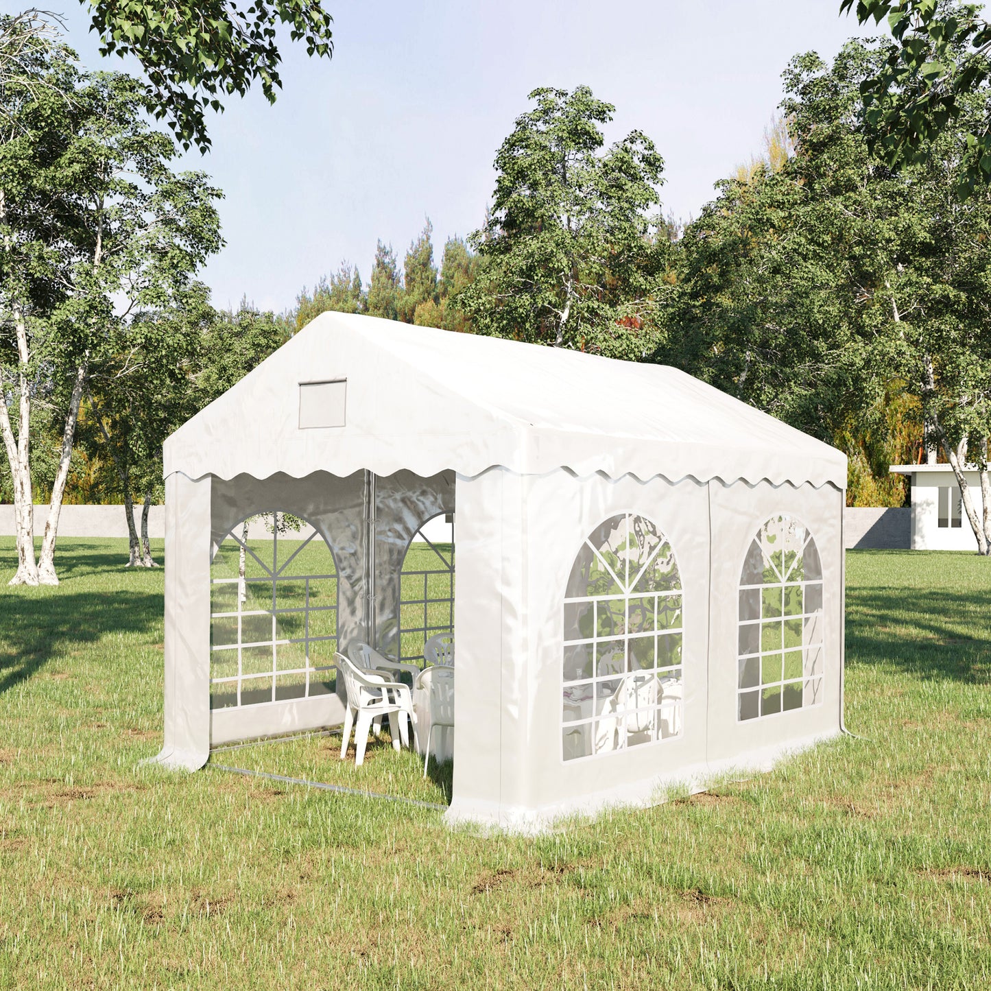 Outsunny 4 x 3 m Gazebo Canopy Party Tent with 4 Removable Side Walls and Windows for Outdoor Event, White