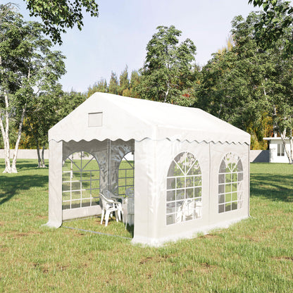 Outsunny 4 x 3 m Gazebo Canopy Party Tent with 4 Removable Side Walls and Windows for Outdoor Event, White