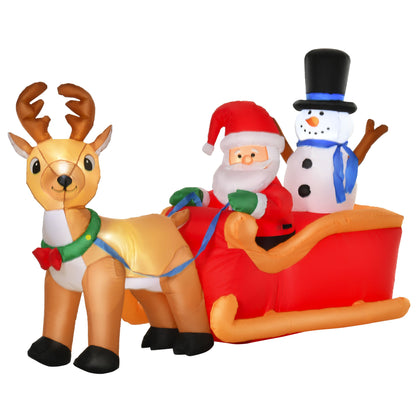 1.3m Christmas Inflatable Santa Claus on Sleigh Deer, LED Lighted for Home Indoor Outdoor Garden Lawn Decoration Party Prop