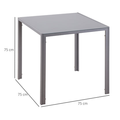 Modern Square Dining Table, Seats 4, with Glass Top & Metal Legs for Dining Room, Living Room, Grey