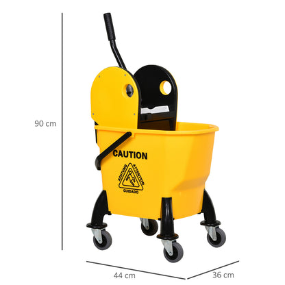 26L Mop Bucket & Water Wringer w/ 4 Wheels Plastic Body Metal Handle Pole Holder Home Commercial Cleaning Floor Cart Yellow