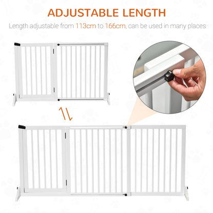 PawHut Adjustable Wooden Pet Baby Gate Freestanding Dog Barrier Fence Doorway 3 Panels Safety Gate w/ Lockable Door White 71H x 113-166W cm