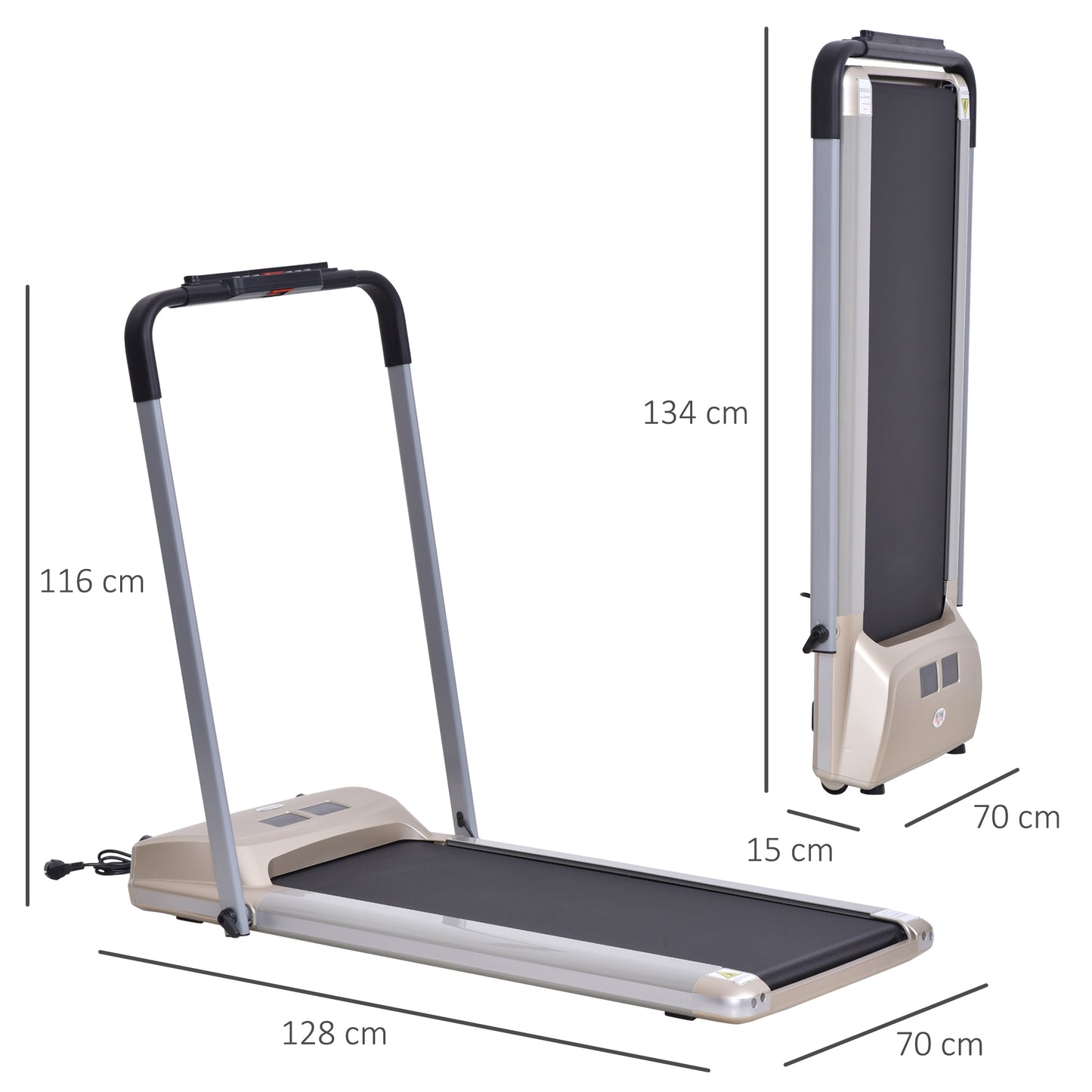 Folding Treadmill, 1-10km/h Electric Running Machine w/ Wheels, Safety Button, LCD Monitor, Phone Holder for Home