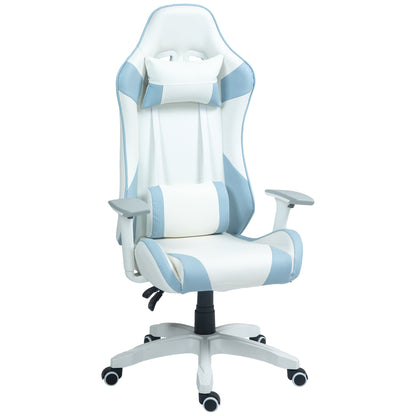 Gaming Racing Gamer Reclining Faux Leather Computer Chair W/ Headrest, Lumber Support, 3D Armrests, Adjustable Height, Swivel Wheels - Light Blue