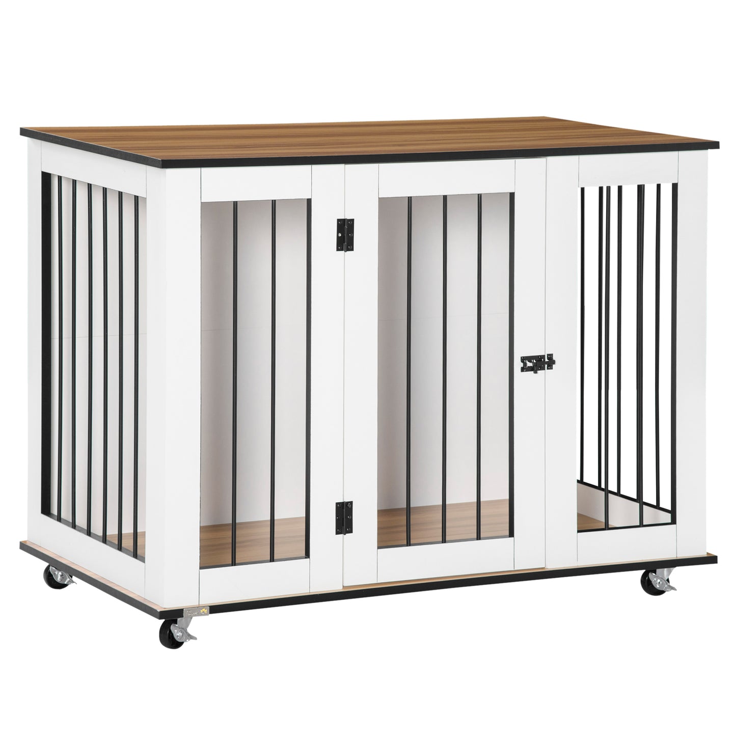 PawHut Dog Cage End Table with Five Wheels, Dog Crate Furniture for Large Sized Dogs, with Front Door Latch, Indoor Use, White