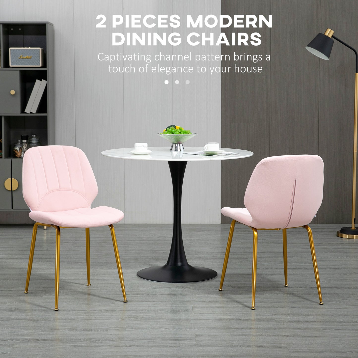 Velvet Dining Chairs Set of 2, 2 Piece Dining Room Chairs with Backrest, Padded Seat and Steel Legs, Pink