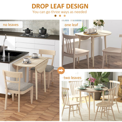 Retro Style Folding Dining Table, Round Drop Leaf Table, Space Saving Small Kitchen Table with Wood Legs for Dining Room, Natural