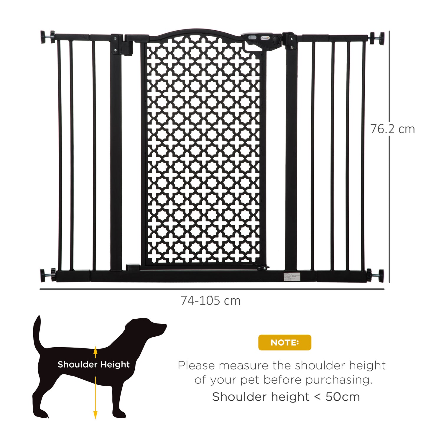 PawHut 74-105 cm Pet Baby Safety Gate Barrier Stair Pressure Fit with Auto Close and Double Locking for Doorways, Hallways, Black