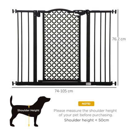 PawHut 74-105 cm Pet Baby Safety Gate Barrier Stair Pressure Fit with Auto Close and Double Locking for Doorways, Hallways, Black