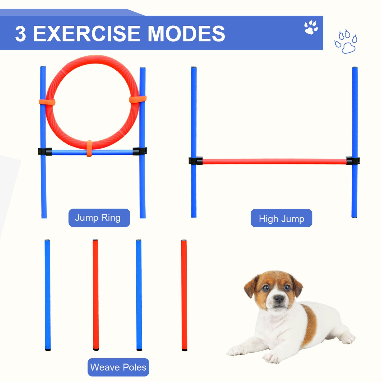 PawHut Pet Agility Training Equipment Dog Play Run Jump Obedience Training Set Adjustable (Pole + Hoop + Hurdle)