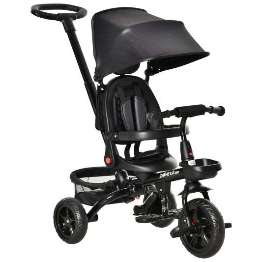 4 in 1 Baby Tricycle Toddler Stroller Foldable Pedal Tricycle w/ Reversible Angle Adjustable Seat Removable for 1-5 Years - Black