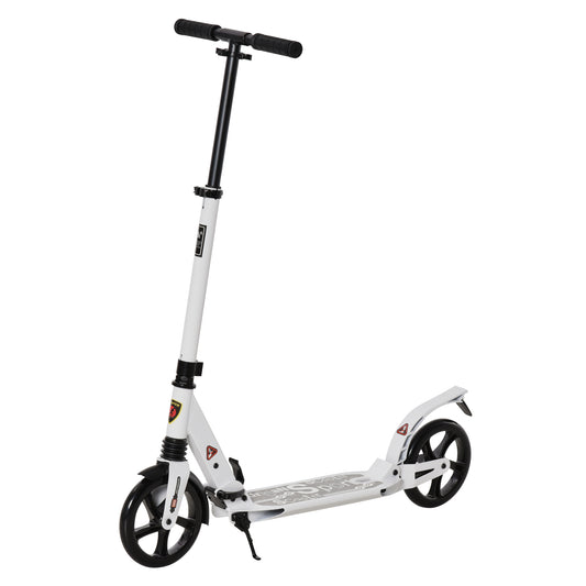 Folding Kick Scooter 2 Big Wheels Teens Adult  14+ Adjustable Ride On White / Black