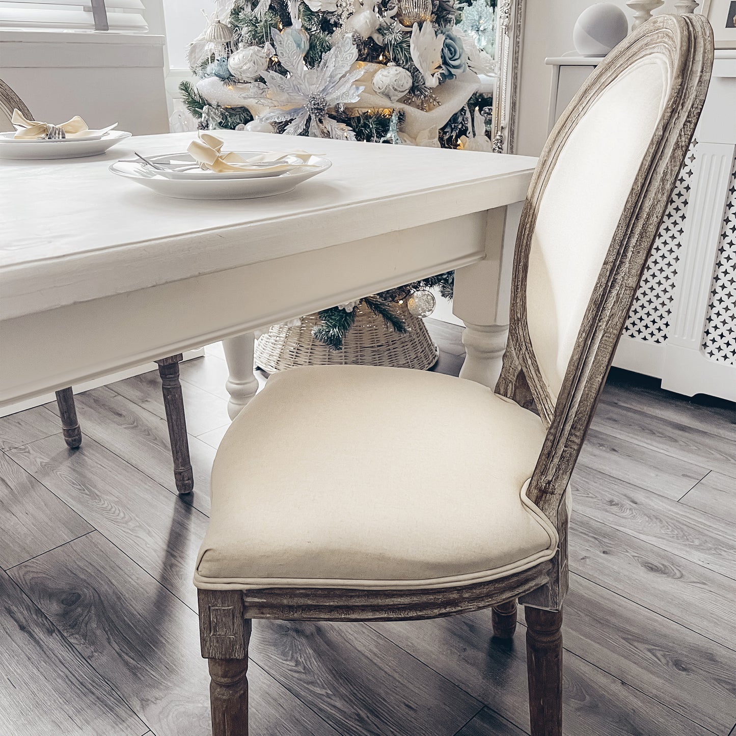 Dining Chairs Set of 2, French-Style Kitchen Chairs with Padded Seats Wood Frame and Brushed Curved Back, Cream White