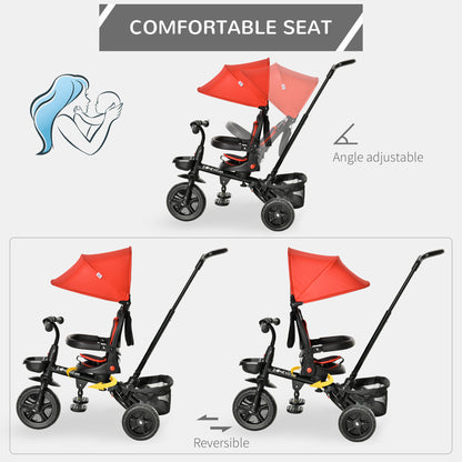 4 in 1 Tricycle 3 Wheels Pushchair Toddler Stroller Foldable Pedal Trike w/ Reversible Angle Adjustable Seat for 1-5 Years, Red