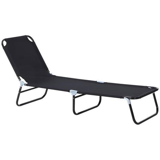 Outsunny Portable Folding Sun Lounger With 5-Position Adjustable Backrest Relaxer Recliner with Lightweight Frame Great for Pool or Sun Bathing Black