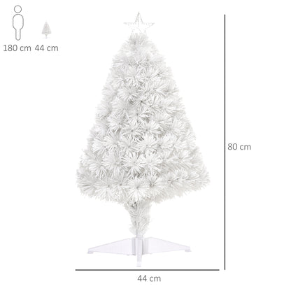 2.5FT Pre Lit Artificial Tabletop Christmas Tree With Fibre Optics Holiday Home Decoration for Table and Desk, White