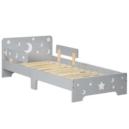 ZONEKIZ Kids Toddler Bed with Star & Moon Patterns, Safety Side Rails Slats, Kids Bedroom Furniture for 3-6 Years Old, Grey, 143 x 76 x 49 cm