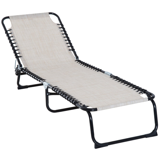 Outsunny Folding Chaise Lounge Chair Reclining Garden Sun Lounger with 4-Position Adjustable Backrest for Patio, Deck, and Poolside, Cream White