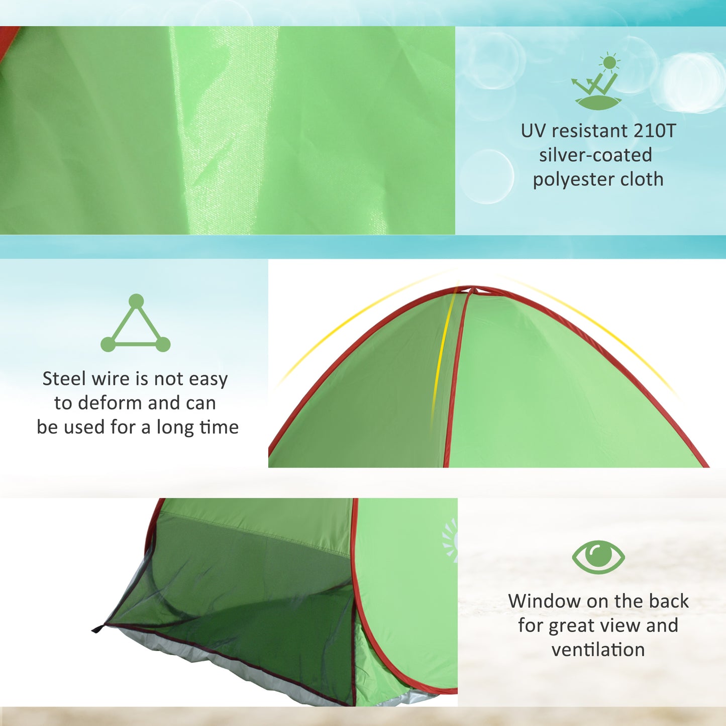 Outsunny 2-3 Person Pop up Tent Beach Tent Hiking UV 30+ Protection Patio Sun Shelter (Green)