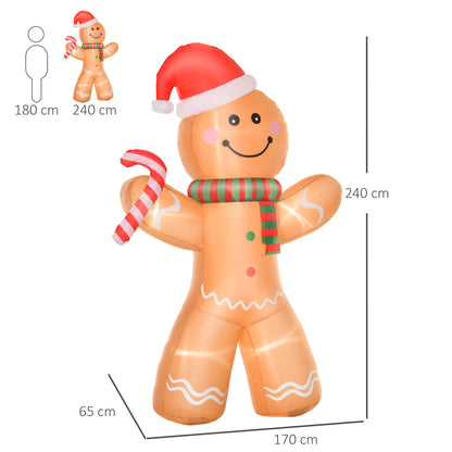 2.4m Christmas Inflatable Gingerbread Man, Lighted for Home Indoor Outdoor Garden Lawn Decoration Party Prop