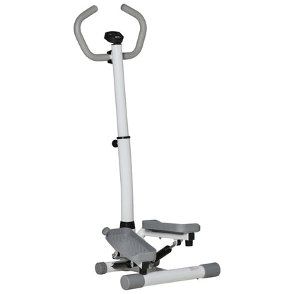 Twist Stepper Aerobic Ab Exercise Fitness Workout Machine w/ LCD Screen, Height Adjust Handlebars for Home Gym, White