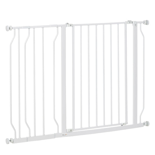 PawHut Wide Dog Safety Gate, with Door Pressure, for Doorways, Hallways, Staircases - White