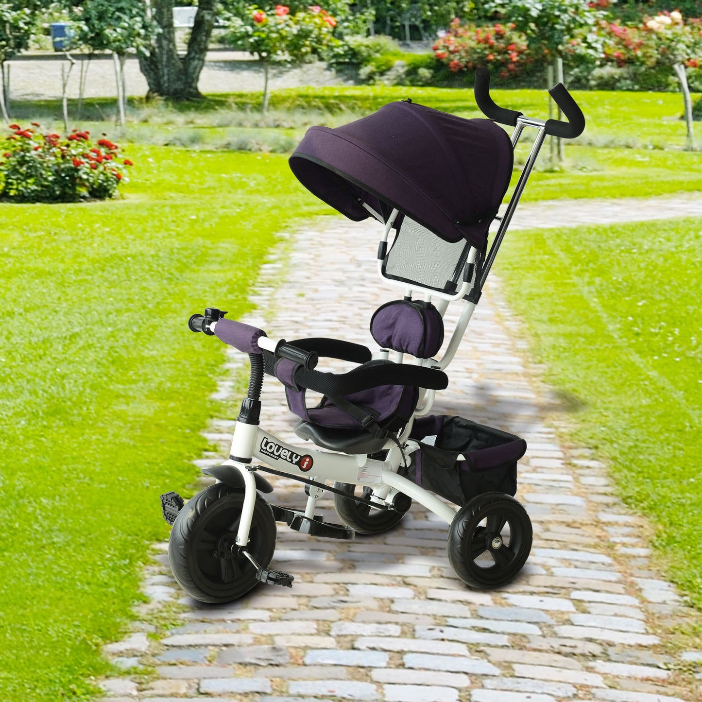 Baby Tricycle With Handle-White/Purple